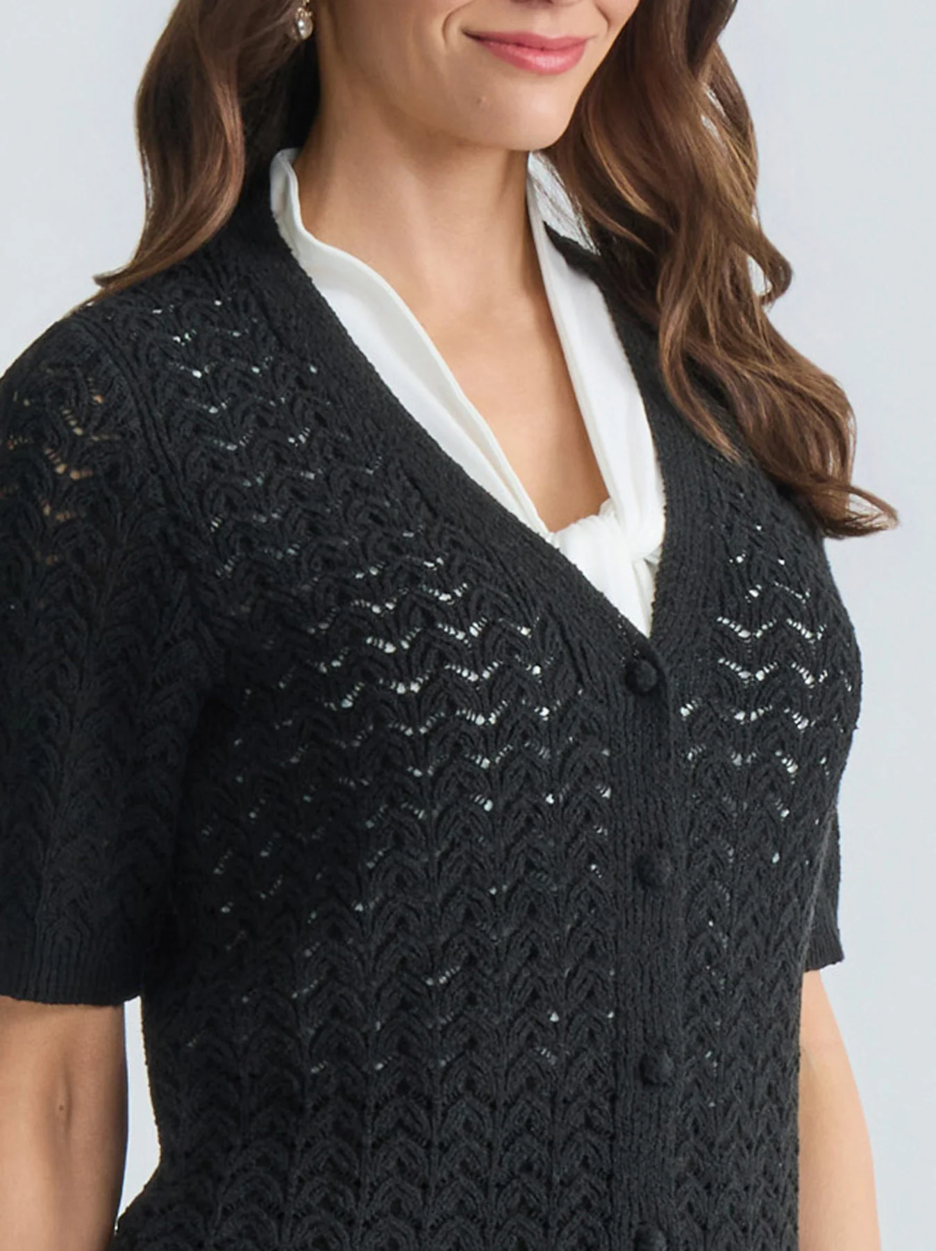 Plus Texture Stitch Button Front Cardigan - Image 4