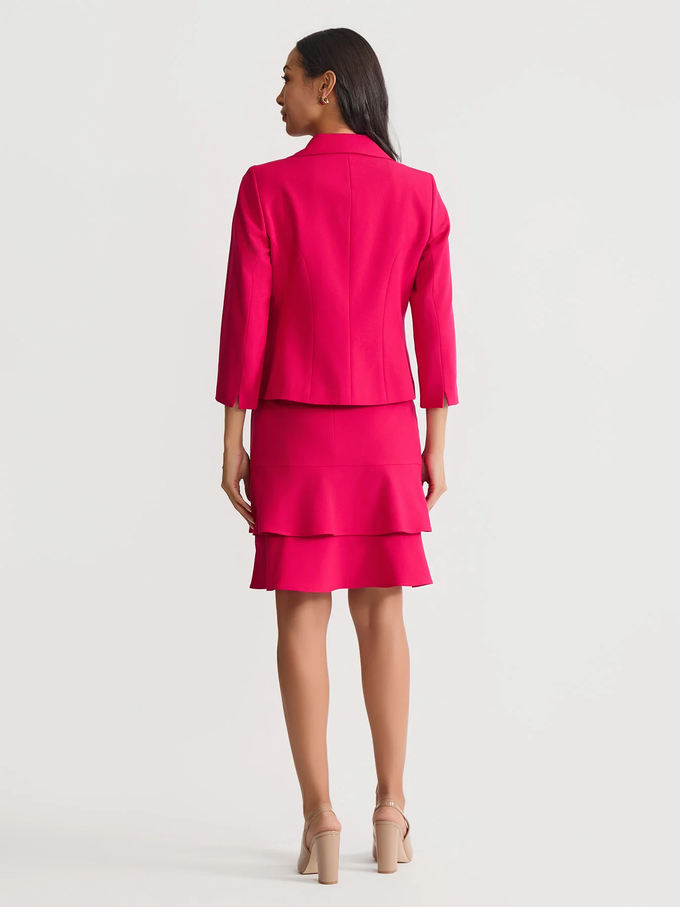 Three Button Crepe Jacket & Tiered Skirt Suit - Image 3