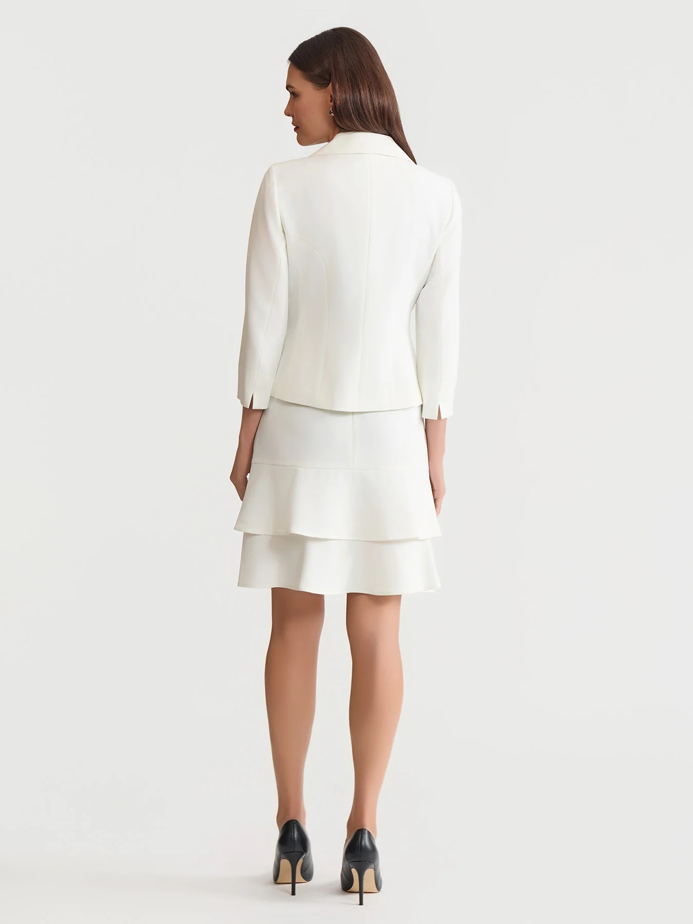 Three Button Crepe Jacket & Tiered Skirt Suit - Image 3