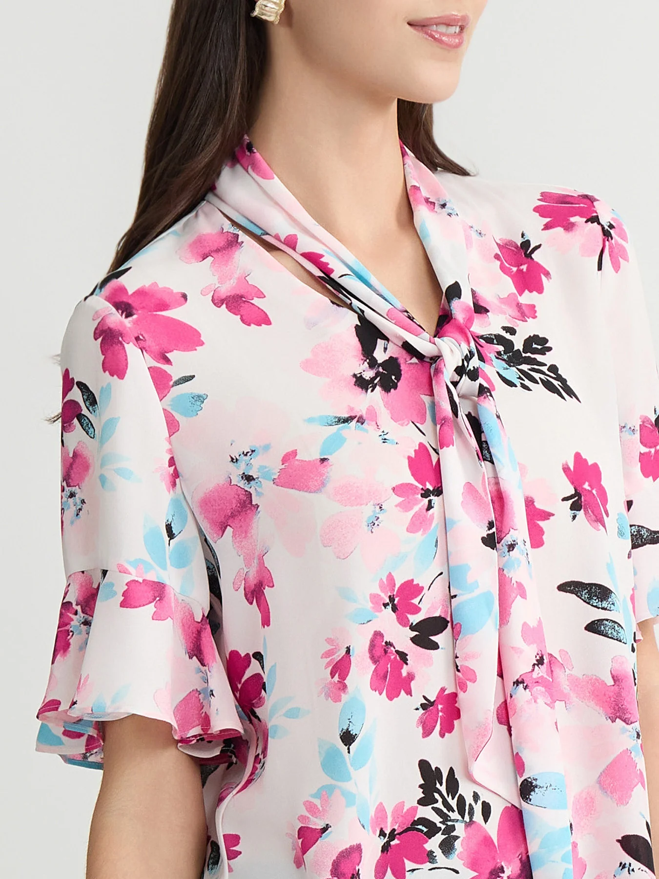 Tie Neck Flutter Sleeve Blouse - Image 4