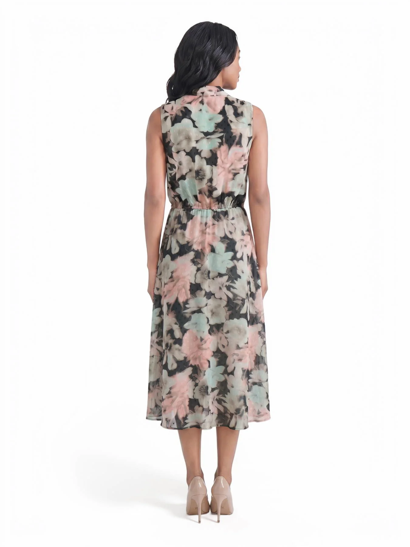 Tie Neck Printed Chiffon Dress - Image 2