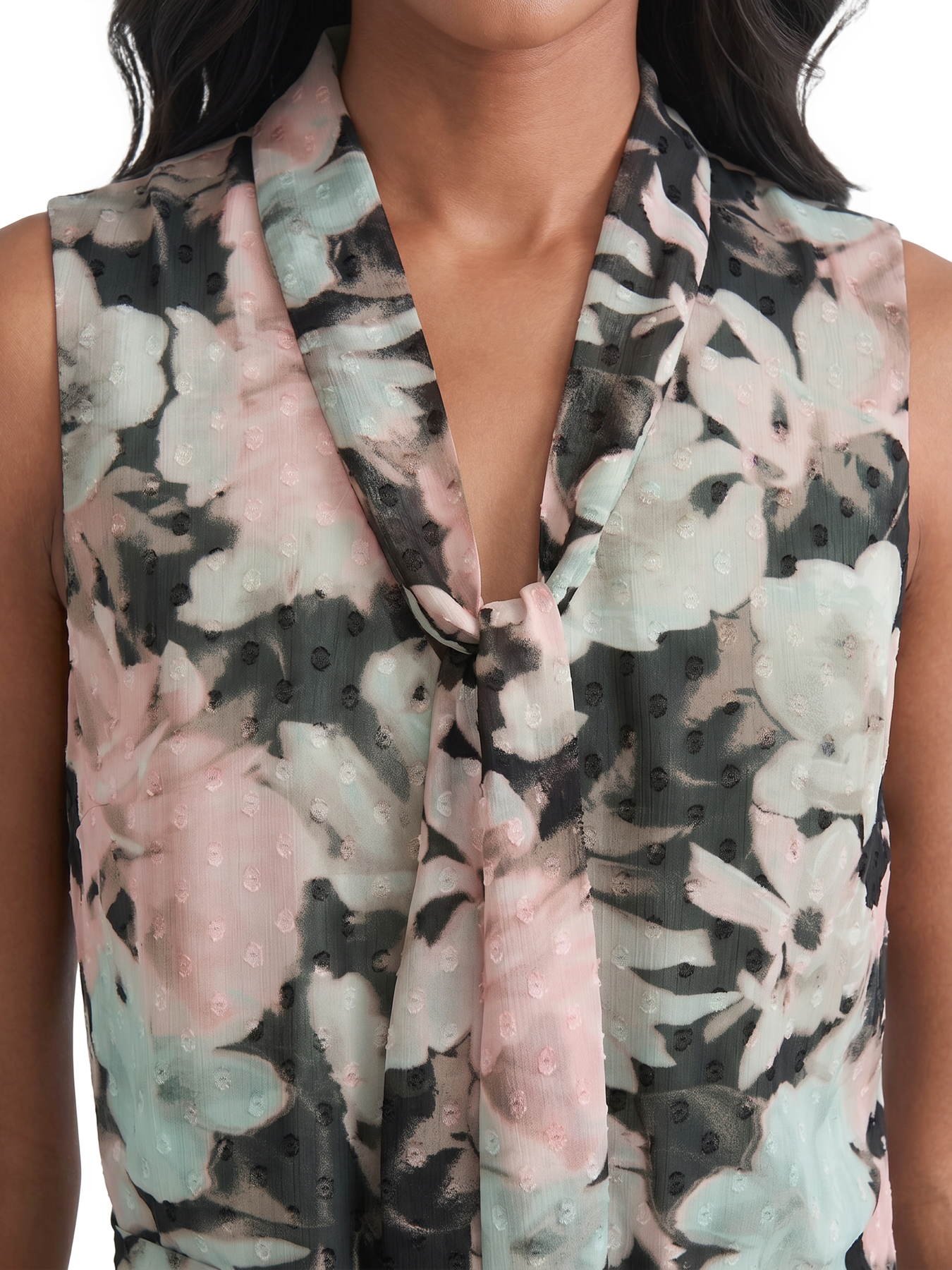 Tie Neck Printed Chiffon Dress - Image 4