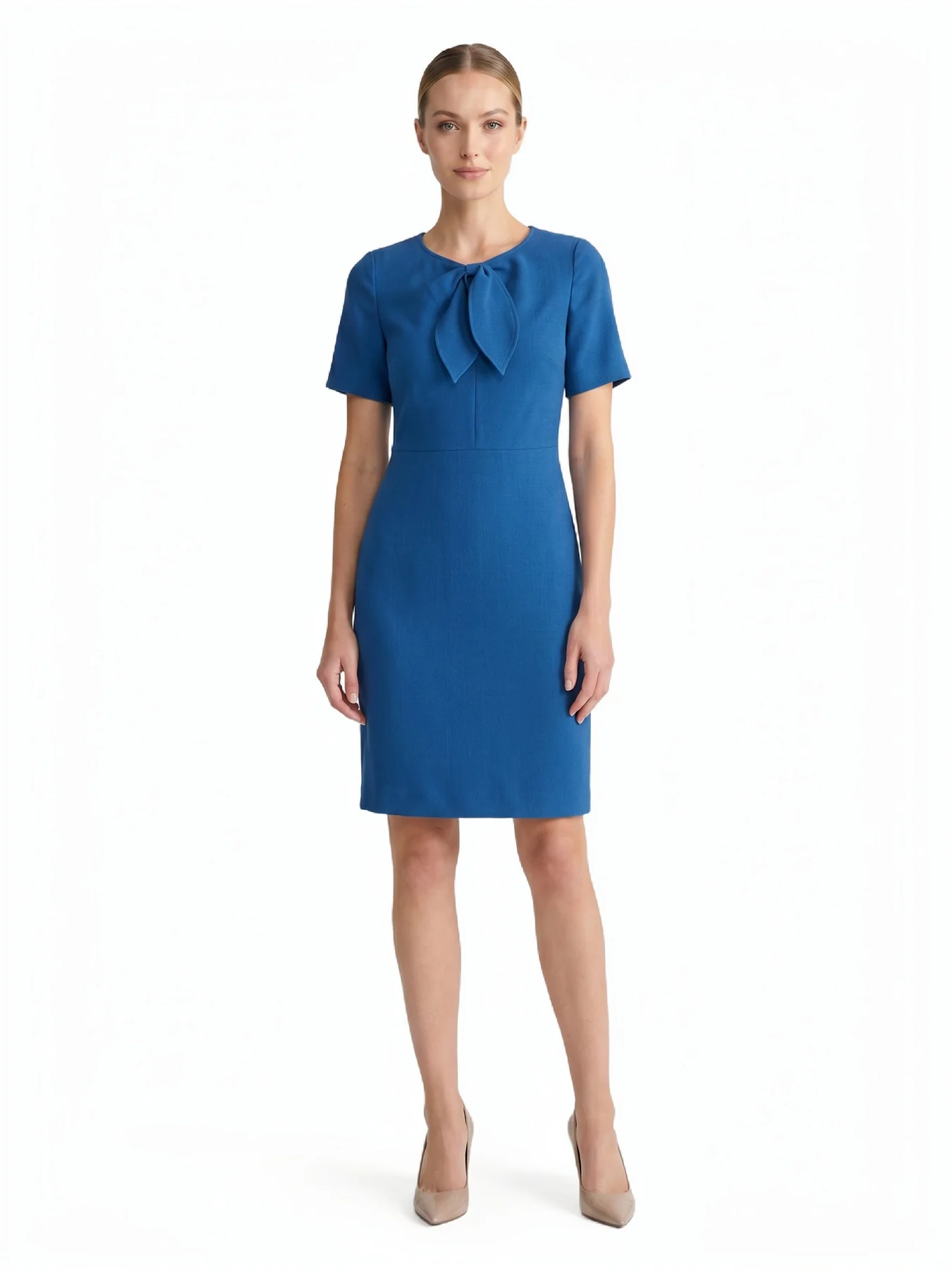 Tie Neck Sheath Dress, Stretch Crepe