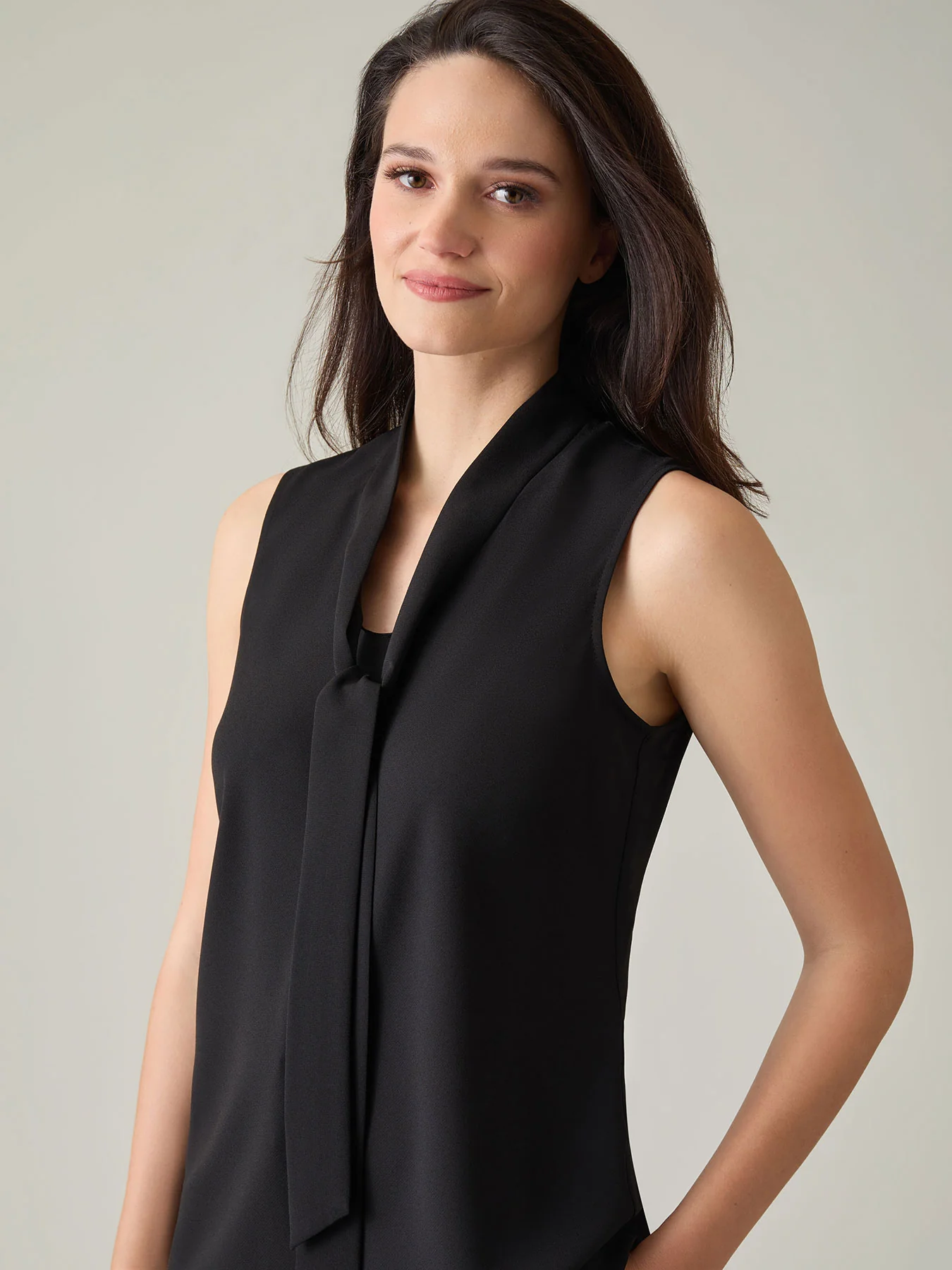 Tie Neck Sleeveless Blouse, Classic Drape - Image 3