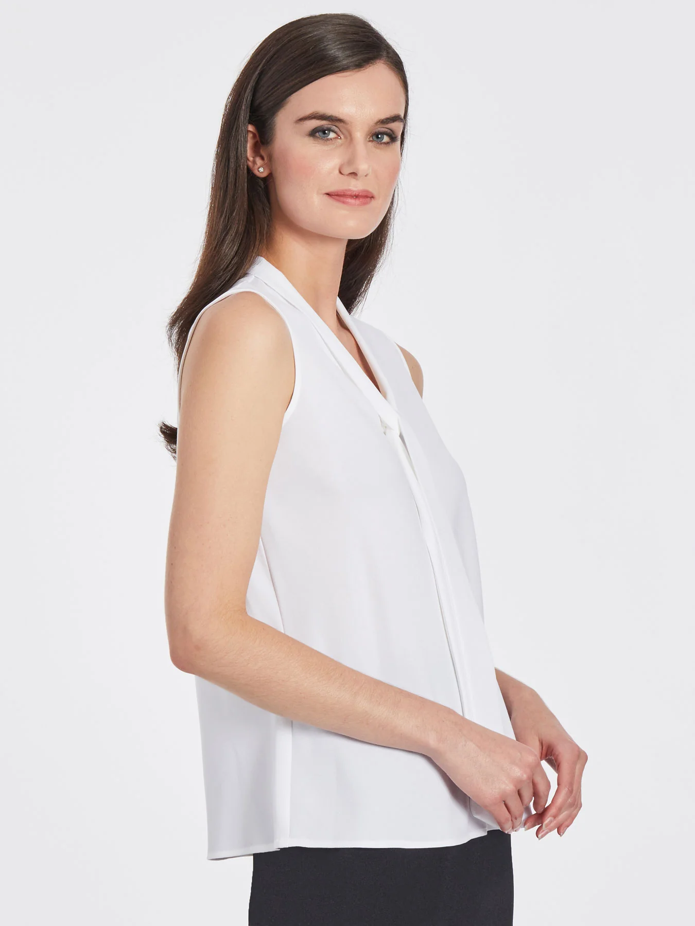 Tie Neck Sleeveless Blouse, Classic Drape - Image 3