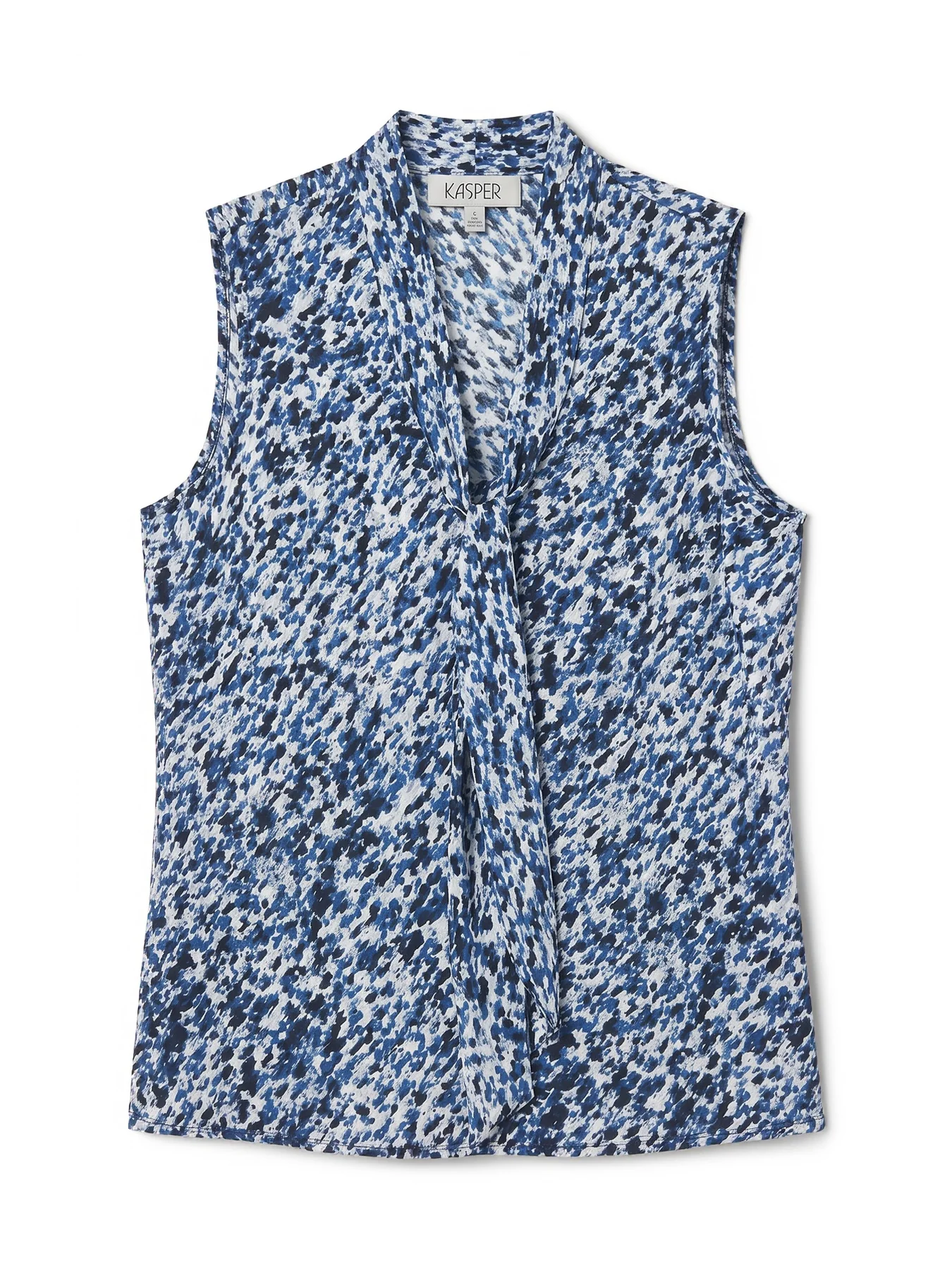 Tie Neck Sleeveless Blouse, Printed Satin - Image 5