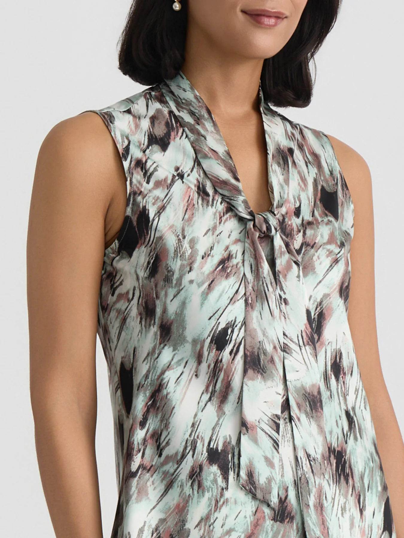 Petite Tie Neck Sleeveless Blouse, Satin - Image 4