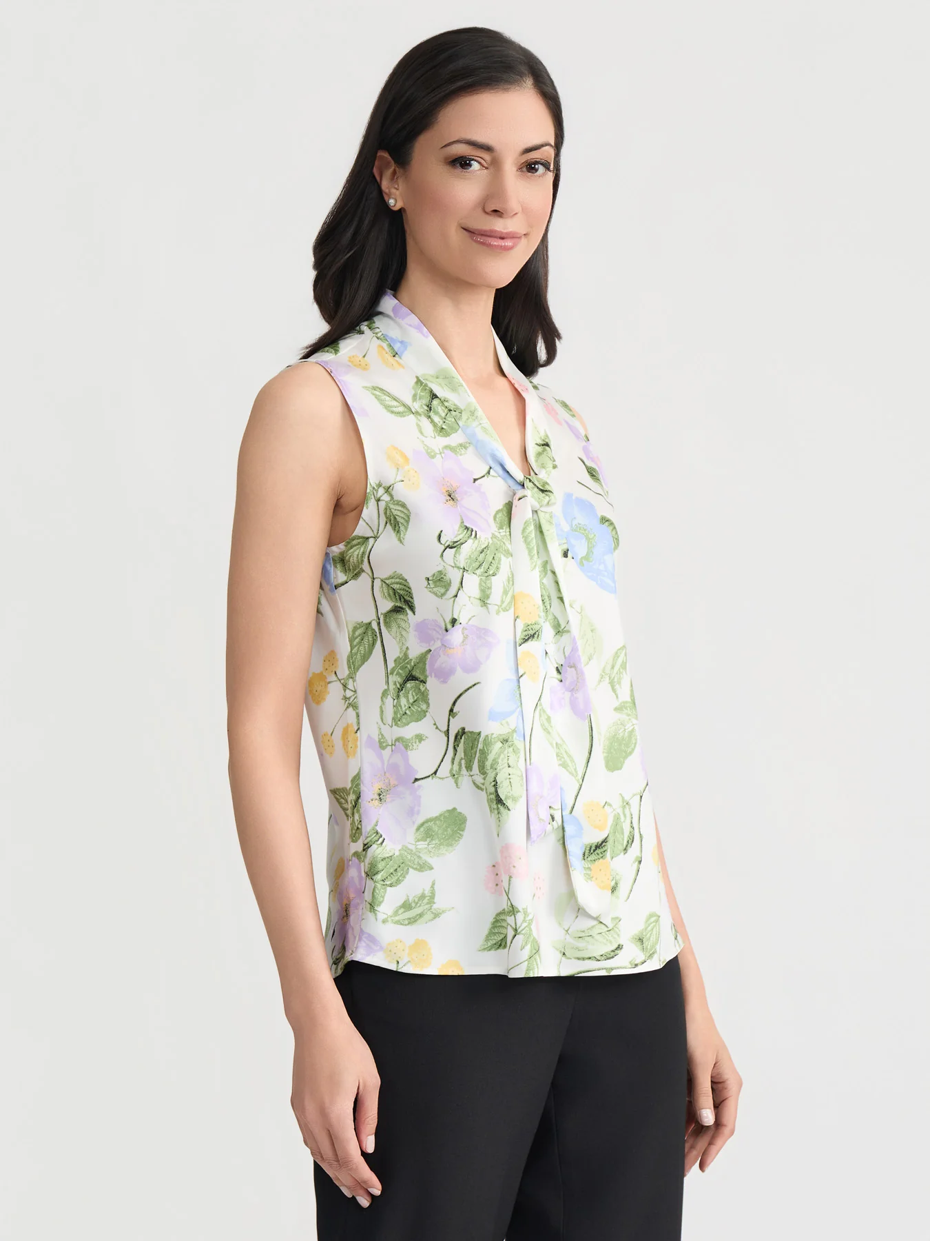 Tie Neck Sleeveless Blouse, Satin - Image 3