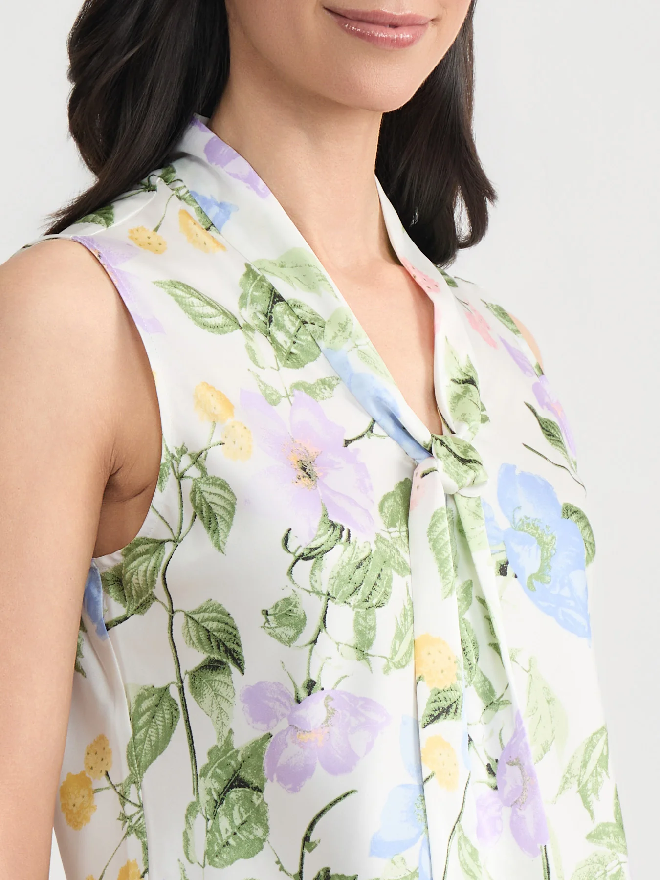 Tie Neck Sleeveless Blouse, Satin - Image 4
