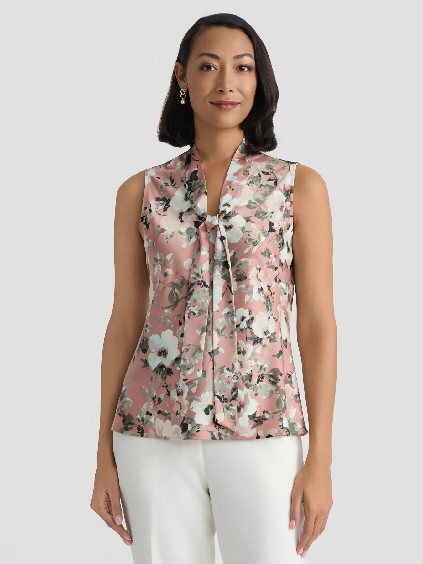 Tie Neck Sleeveless Blouse, Satin