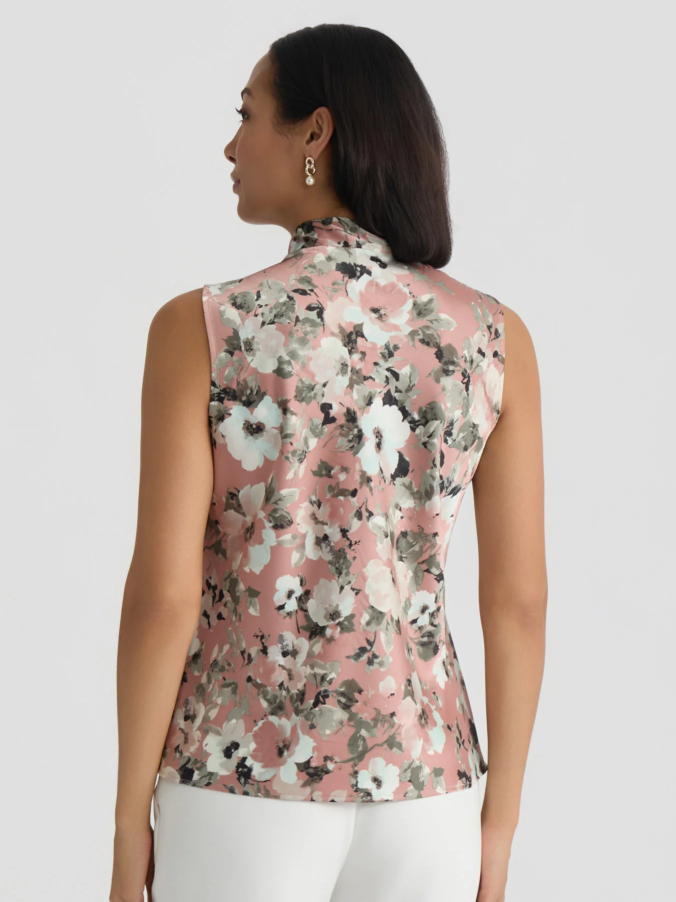 Tie Neck Sleeveless Blouse, Satin - Image 2