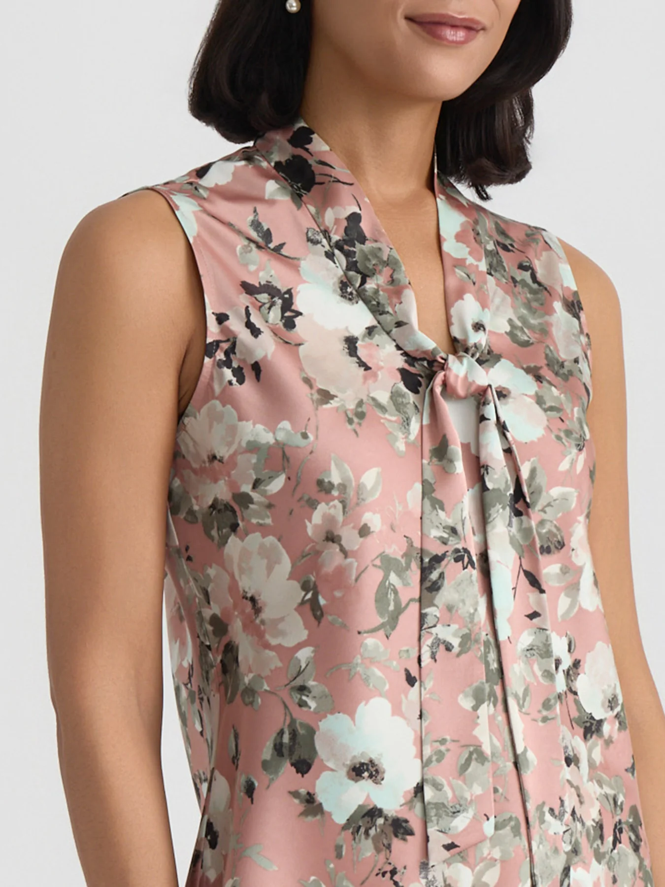 Tie Neck Sleeveless Blouse, Satin - Image 4