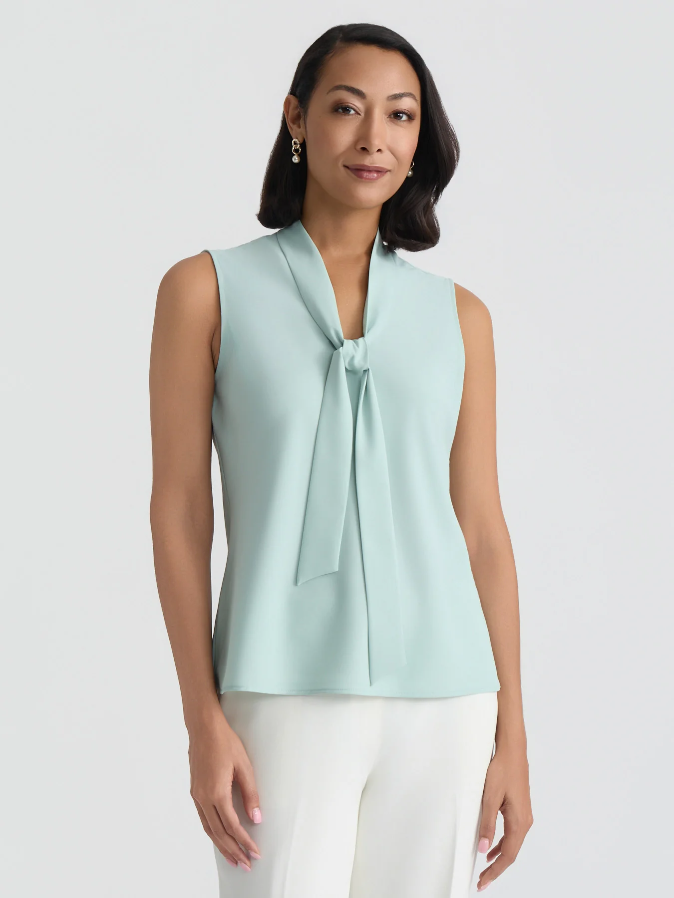 Petite Tie Neck Sleeveless Blouse