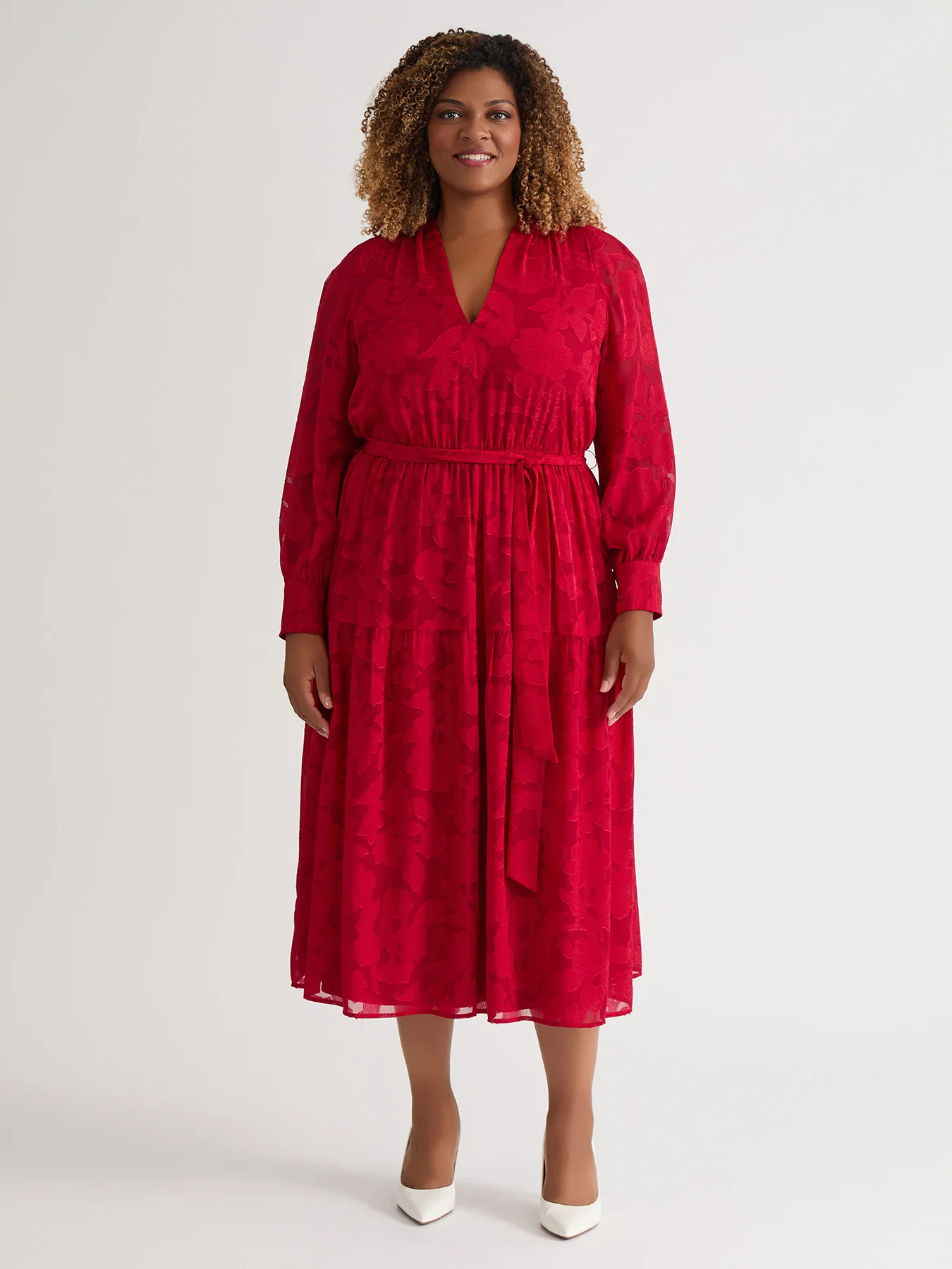 Tiered Burnout Maxi Dress, Crimson
