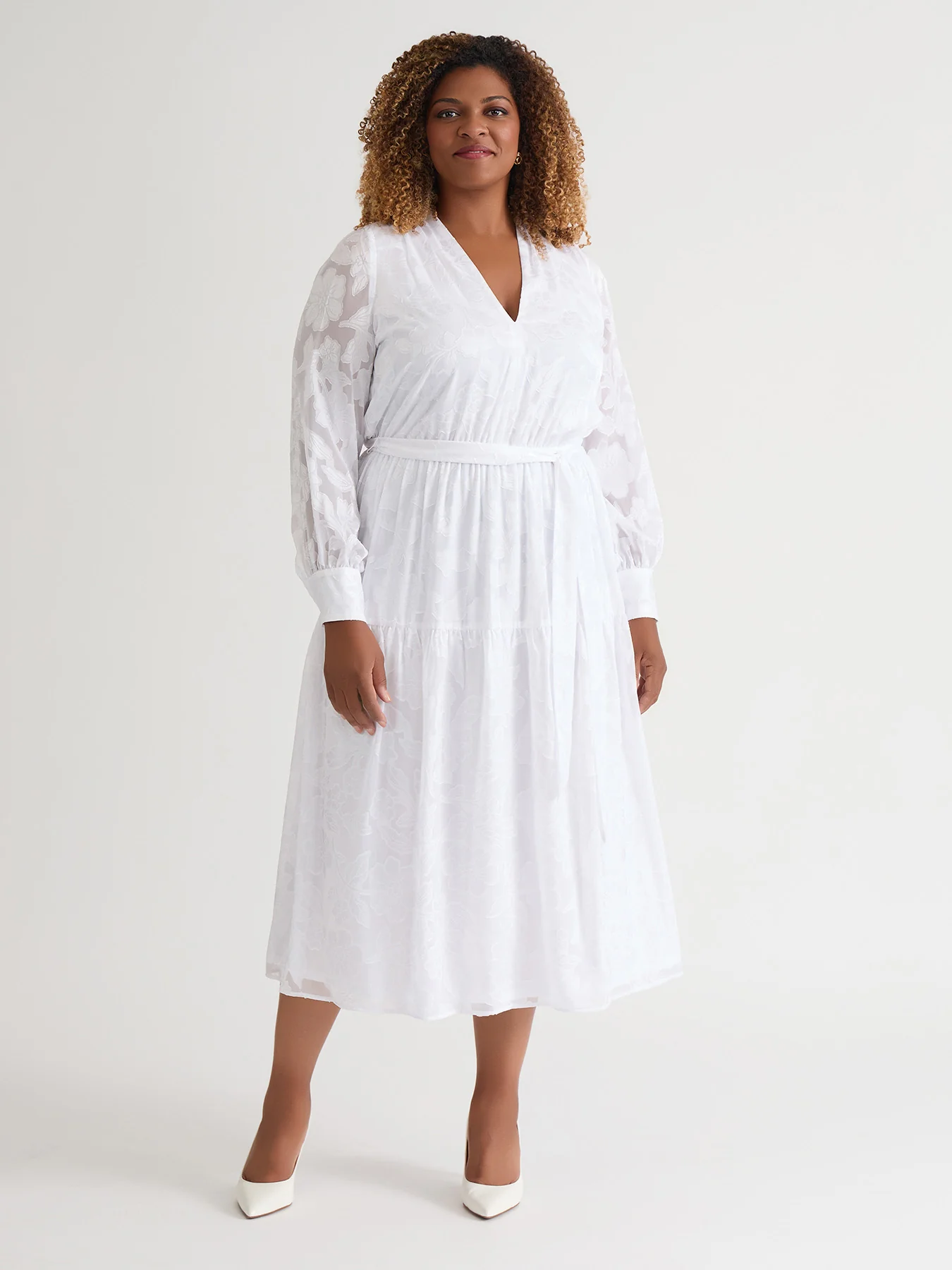 Tiered Burnout Maxi Dress, White - Image 2