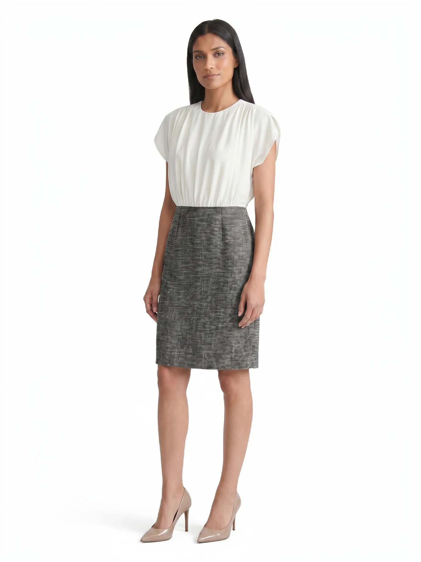 Petite Tulip Sleeve Sheath Mixed Media Dress - Image 3