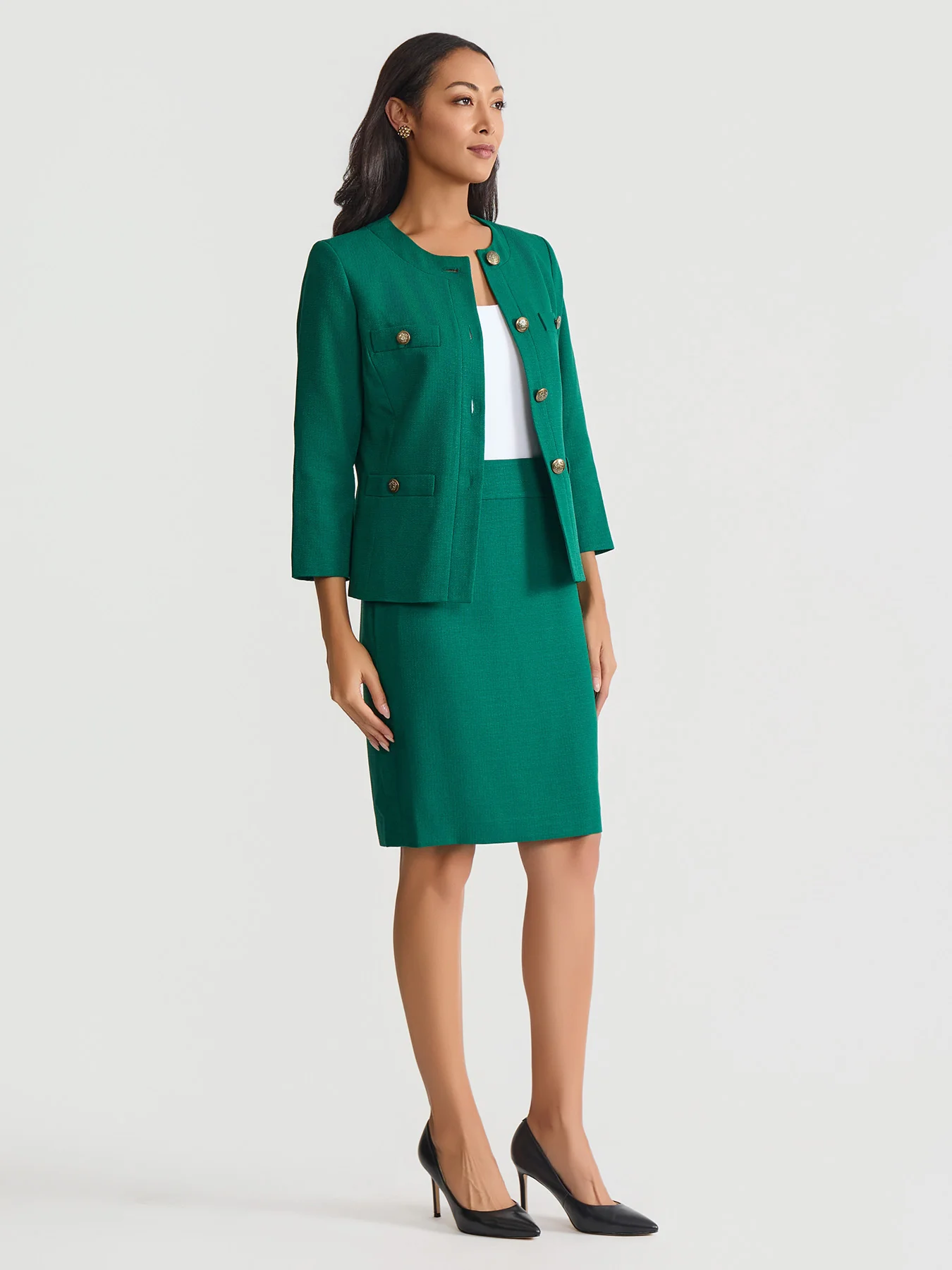 Tweed Knit Jewel Neck Jacket & Skirt Suit - Image 3