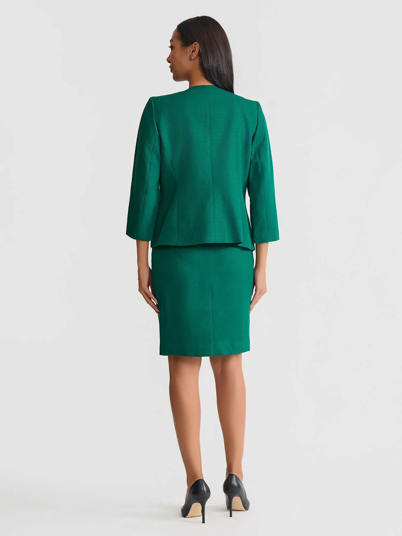 Tweed Knit Jewel Neck Jacket & Skirt Suit - Image 4