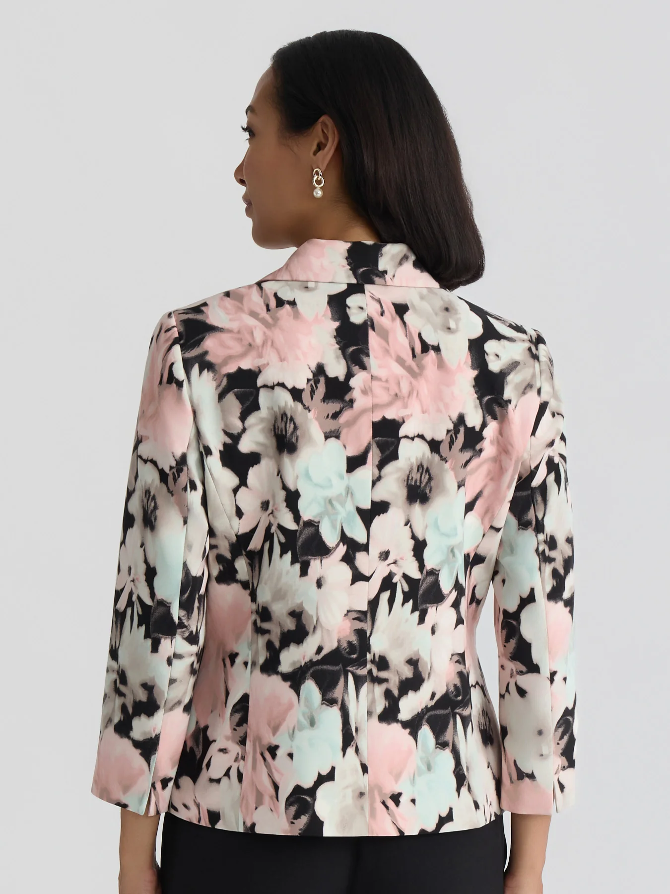 Plus Two Button Blazer, Floral Printed Scuba - Image 3