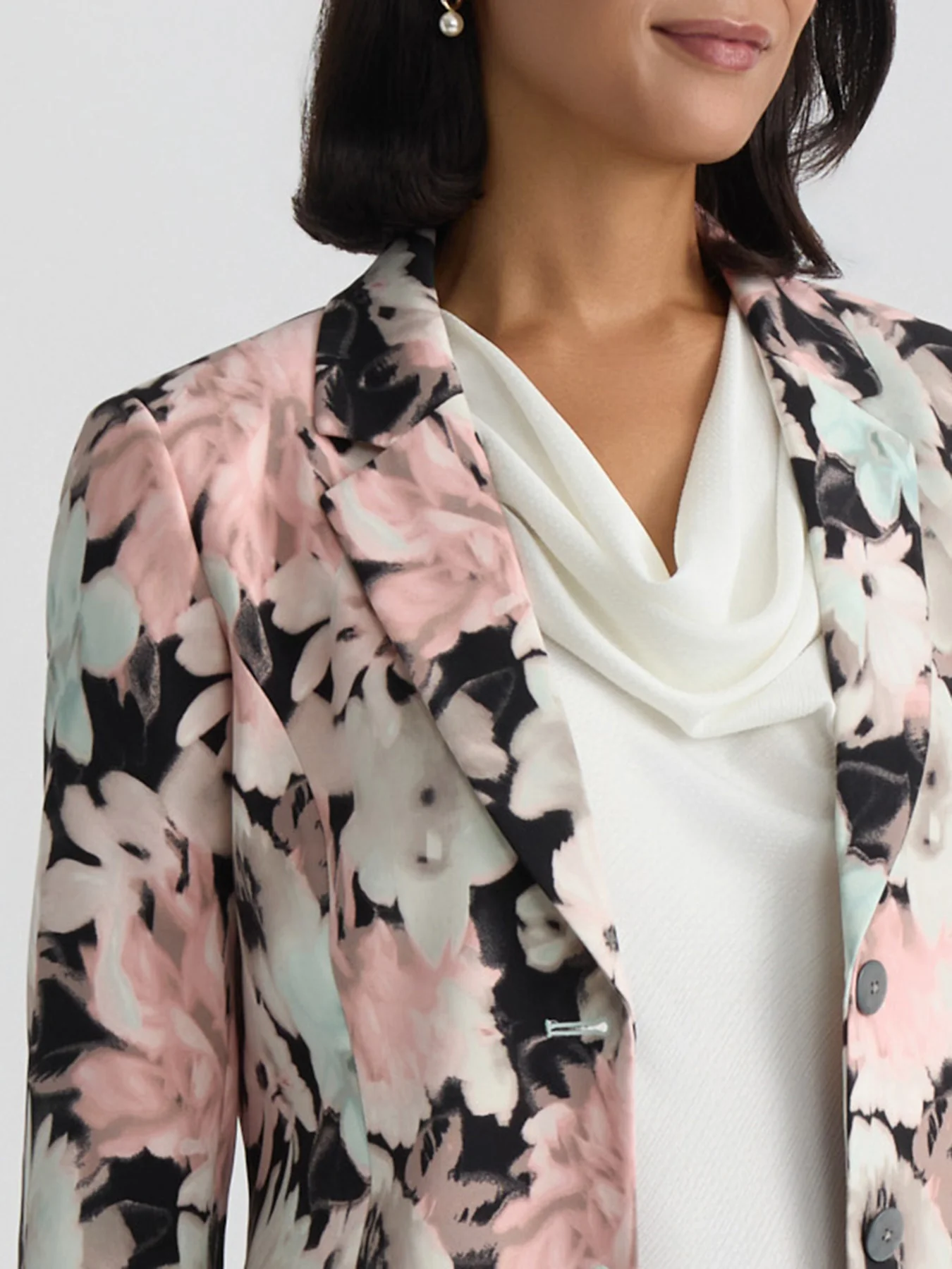 Plus Two Button Blazer, Floral Printed Scuba - Image 4