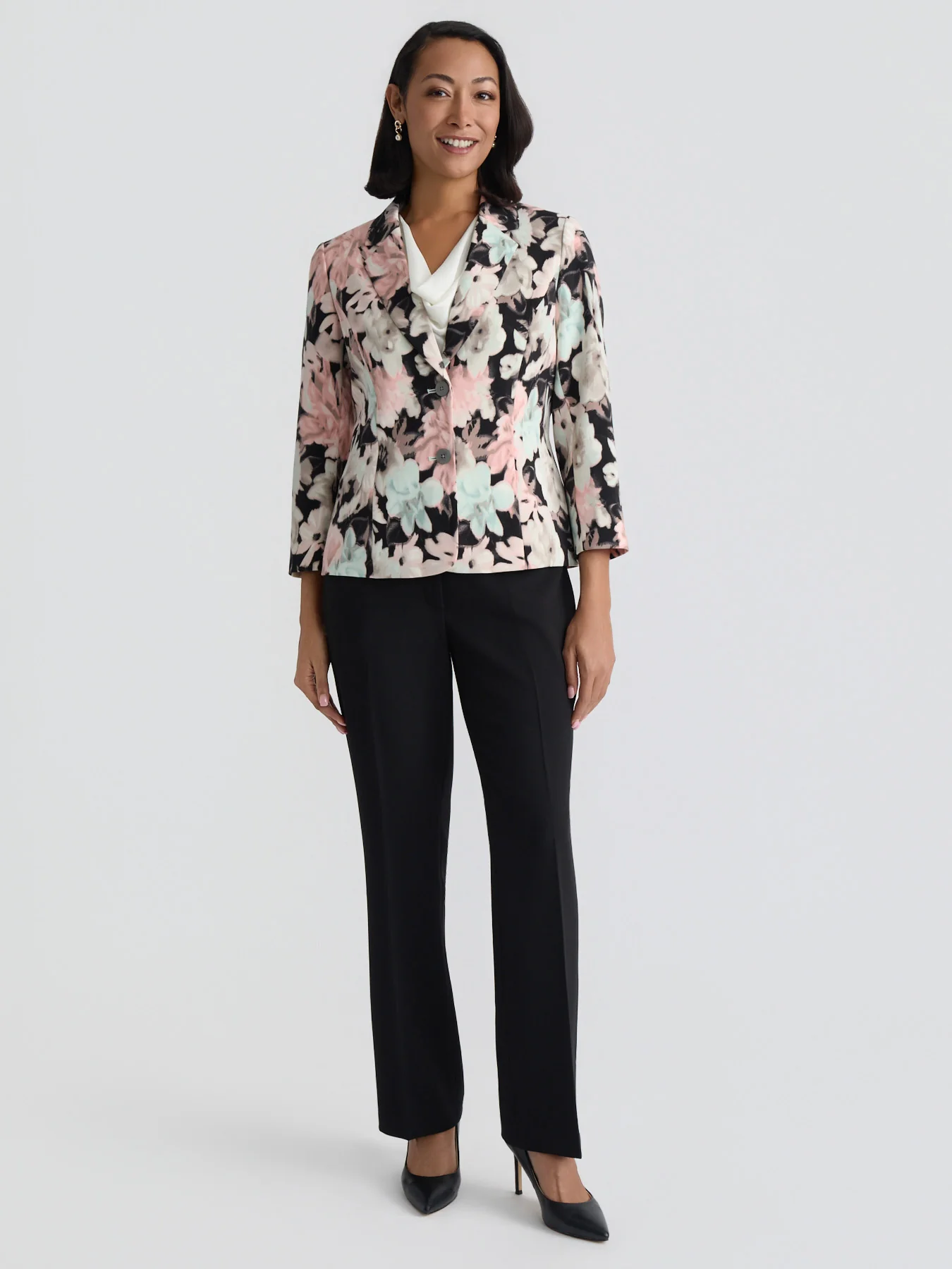Plus Two Button Blazer, Floral Printed Scuba - Image 5