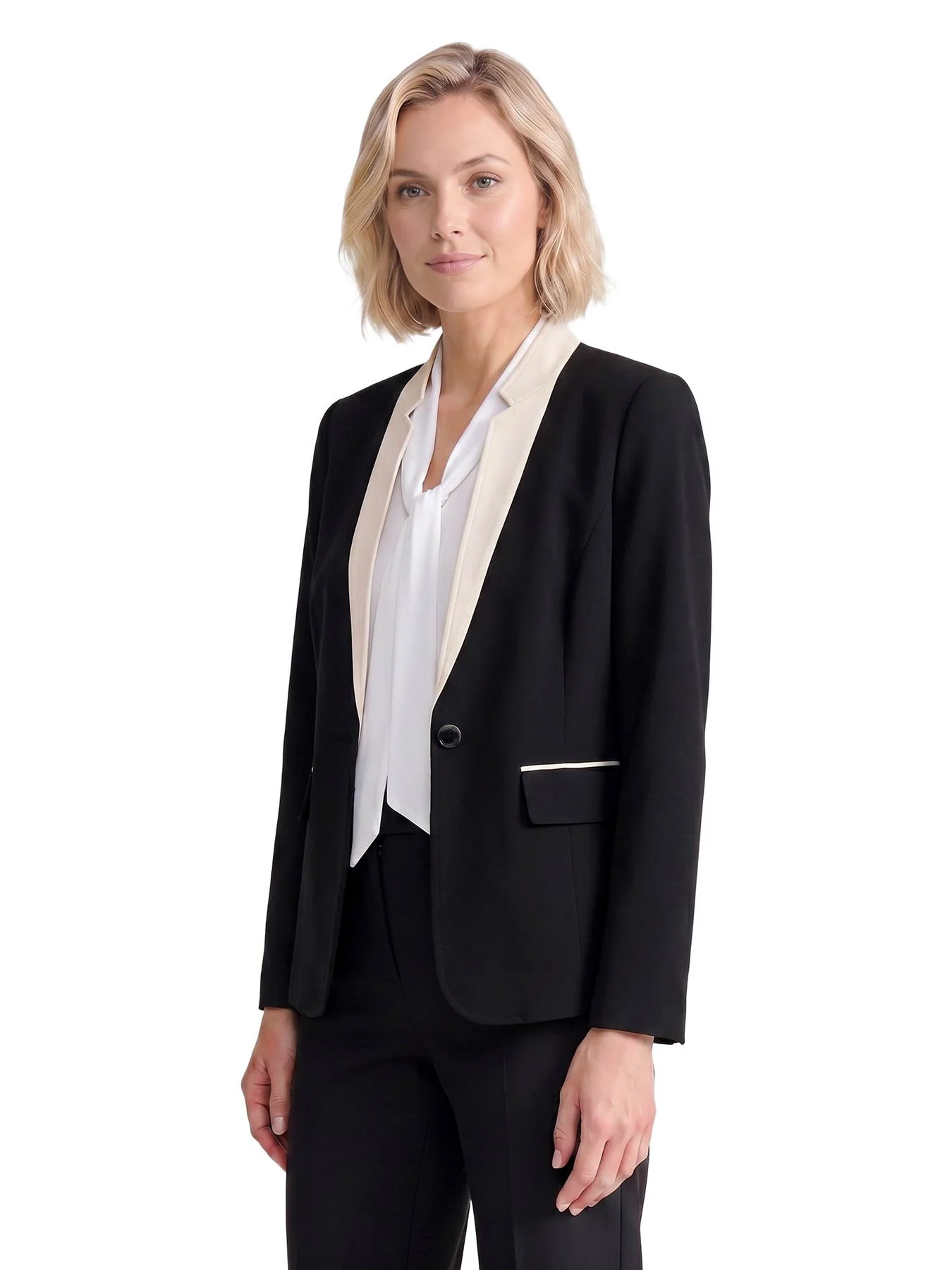 Two Tone One Button Jacket, Stretch Crepe - Image 2