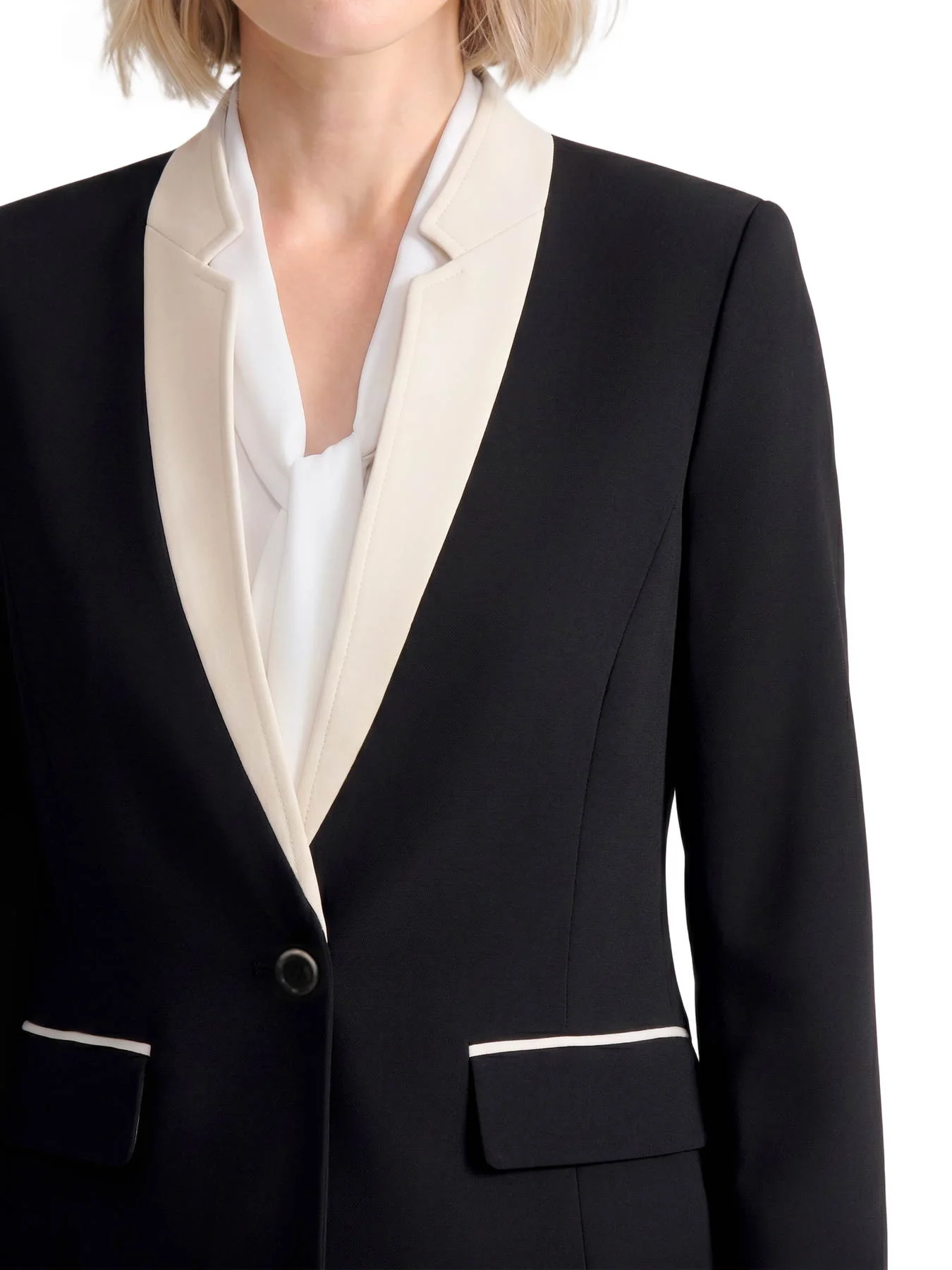 Two Tone One Button Jacket, Stretch Crepe - Image 4