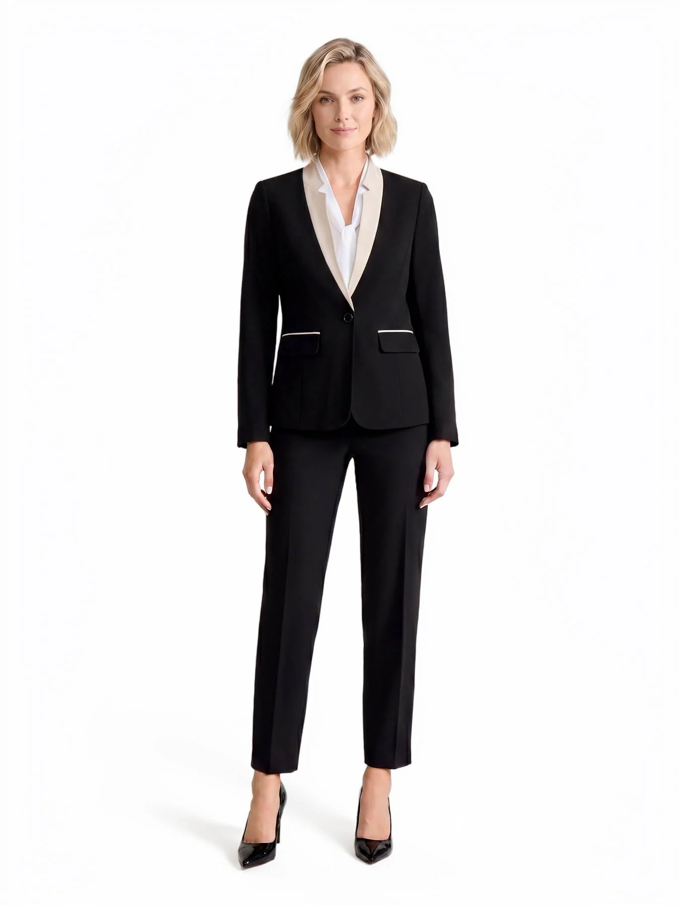 Two Tone One Button Jacket, Stretch Crepe - Image 5