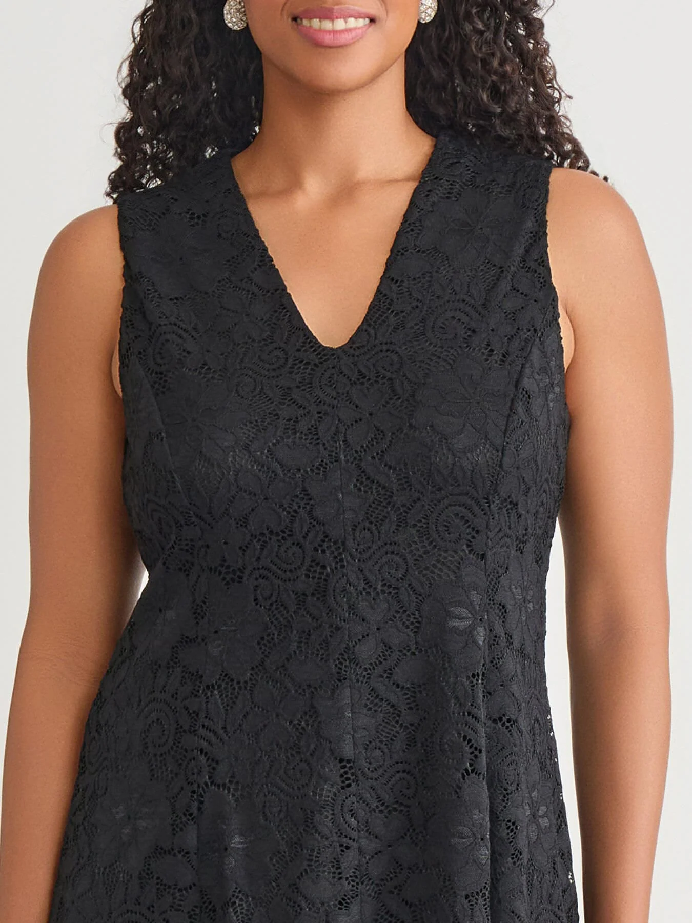 V-Neck Fit-and-Flare Dress, Black - Image 3