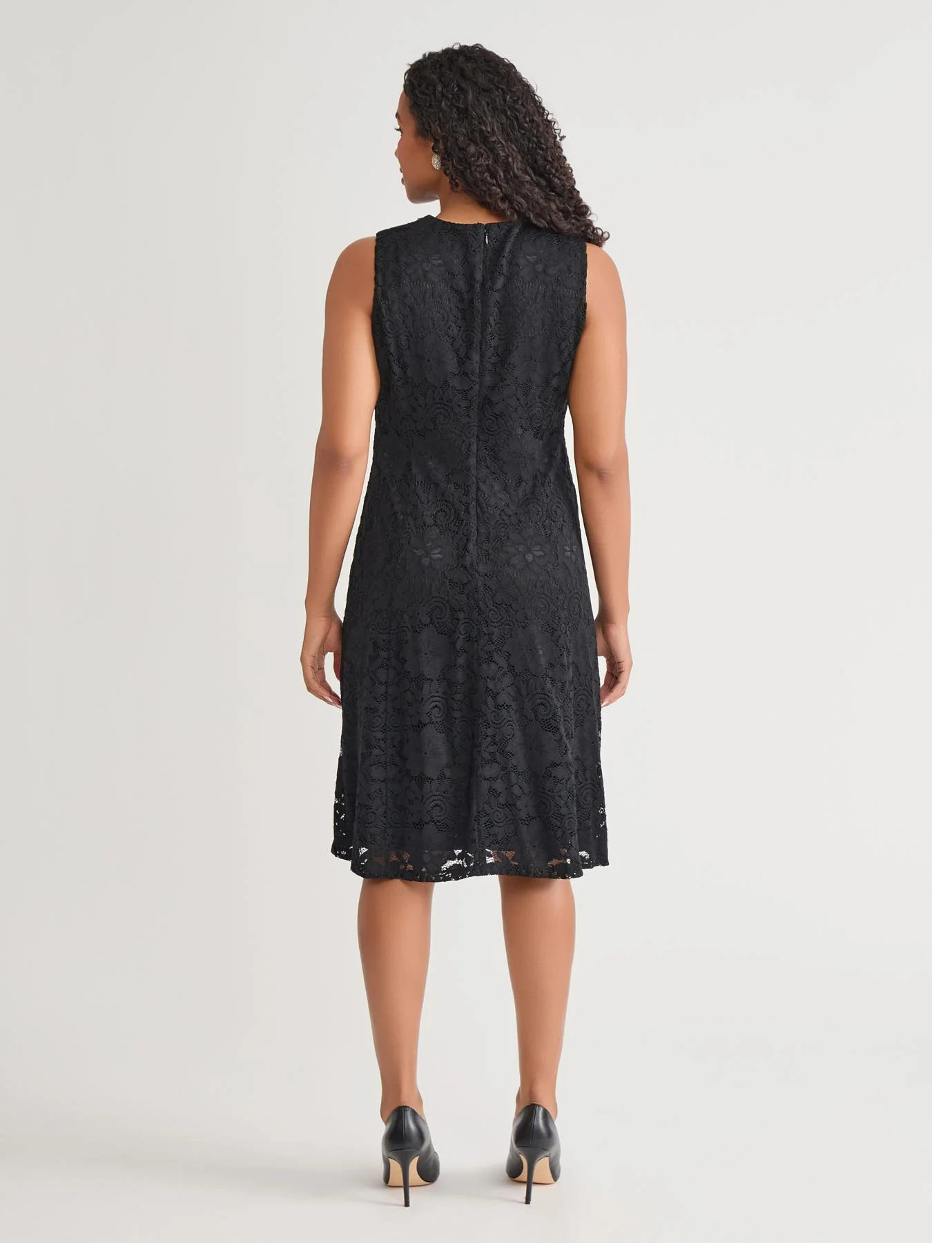 V-Neck Fit-and-Flare Dress, Black - Image 4