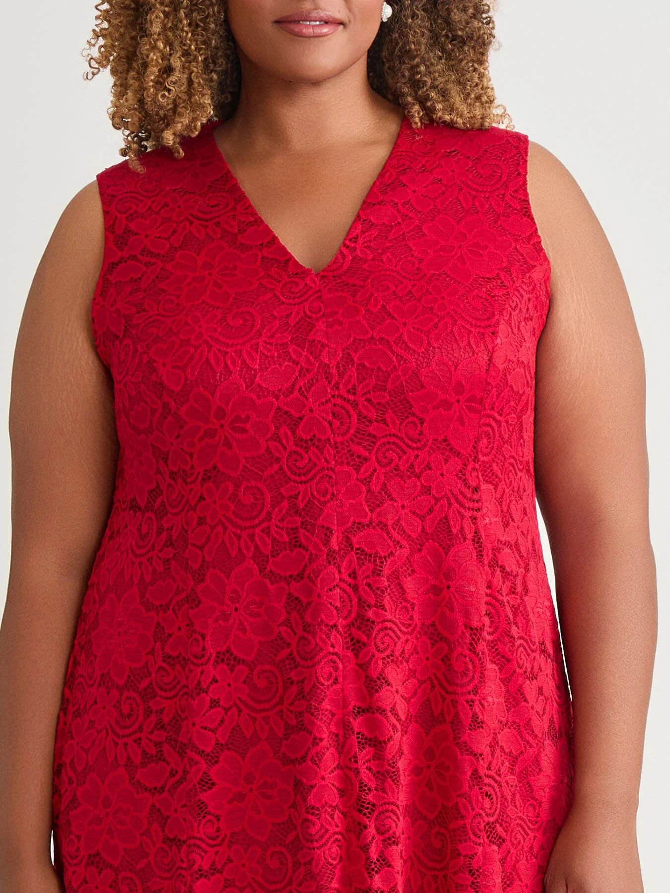 V-Neck Fit-and-Flare Dress, Crimson - Image 3