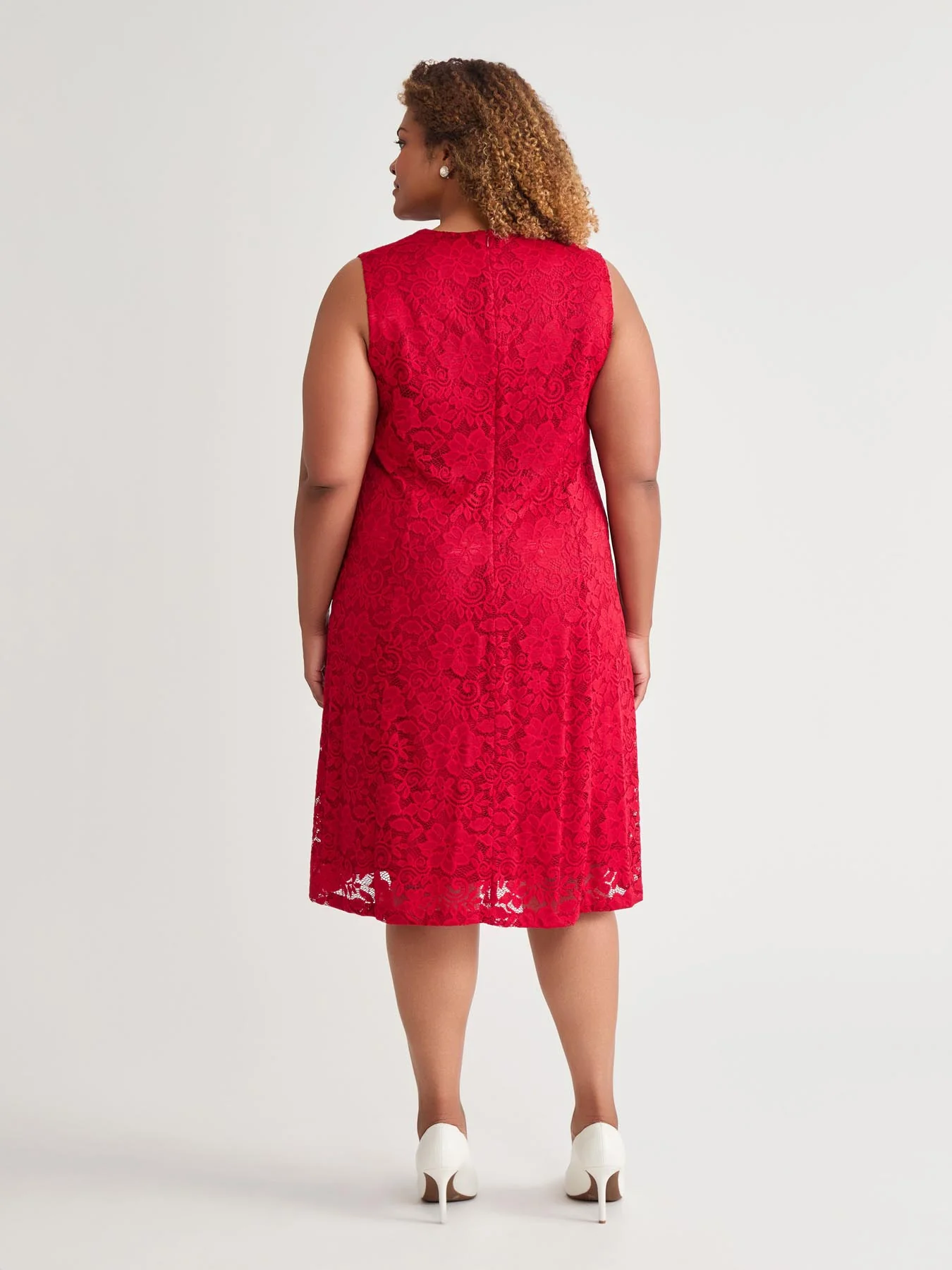 V-Neck Fit-and-Flare Dress, Crimson - Image 4