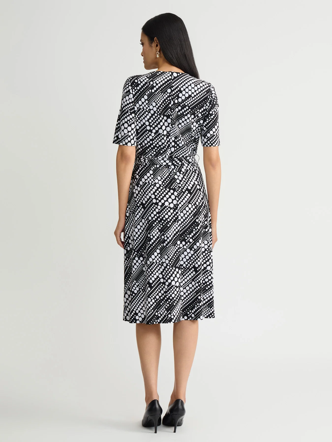 V-Neck Tie Waist Flare Dress, Everyday Knit - Image 2